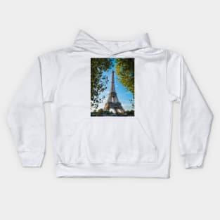 The Eiffel Tower Framed by Trees on the River Seine Kids Hoodie